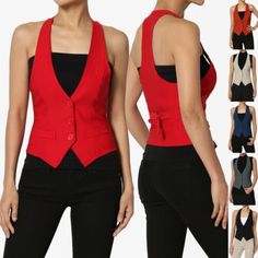 Fitted Solid Vest For Spring, Fitted Solid Color Vest For Spring, Solid Fitted Vest For Spring, Fitted Vest For Office Spring Season, Fitted Office Vest For Spring, Fitted Vest For Fall, Fitted Red Vest For Spring, Red Fitted Vest For Spring, Casual Fitted Party Vest