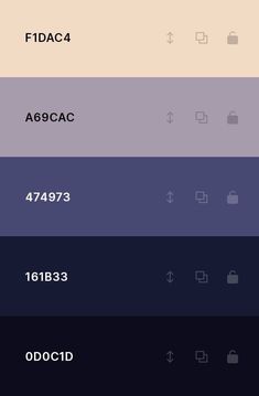 the font and numbers on this color scheme are all in different colors, including blue, purple