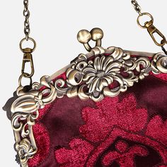 Introducing our captivating collection of Chatelaine purses, inspired by the elegance of the Victorian era.Available in three sizes—Large, Medium, and Small—these purses offer versatility and style. The Large and Medium sizes can be used as both a clutch and a crossbody purse, as we provide two chains for each size: 50" and 13" in length. This allows you to effortlessly switch between crossbody and clutch styles.Let's focus on the Chatelaine Large Crossbody Purse:With a frame width of 6.25" and Elegant Burgundy Evening Bag, Elegant Burgundy Formal Shoulder Bag, Elegant Burgundy Rectangular Evening Bag, Formal Vintage Evening Bag With Removable Pouch, Classic Handmade Formal Shoulder Bag, Elegant Burgundy Shoulder Bag Gift, Vintage Red Bags For Wedding, Vintage Coin Purse For Wedding, Victorian Evening Clutch Bag