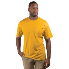 Walls Men's Grit Heavyweight Short-Sleeve Cotton Work T-Shirt, YS879 Yellow Moisture-wicking Short Sleeve T-shirt, Solid Cotton T-shirt For Outdoor, Work Tshirt, Tractor Supply, Working Late, Work Shirts, Sleeve Cotton, Tractor, Division