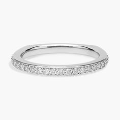 a white gold wedding band with princess cut diamonds