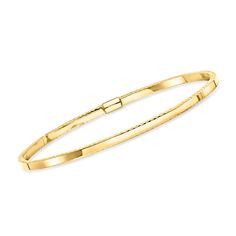 Ross-Simons - Italian 14kt Yellow Gold Ribbed-Edge Bangle Bracelet. 8". RS Pure. Modern designs that complete your outfit and complement your personality. A dainty take on a classic style, this 14kt yellow gold ribbed-edge bangle bracelet was born for simple stacking. Made in Italy. Slip-on, 14kt yellow gold ribbed-edge bangle bracelet. Yellow Gold Flexible Bangle Bracelet, Classic Flexible Bangle Bracelet, Flexible Yellow Gold Bangle Bracelets, Classic Flexible Bangle Bracelets, Stackable Yellow Gold Bracelet, Classic Flexible Gold Bangle Bracelet, Classic Stackable Yellow Gold Bracelets, Classic Flexible Gold Bangle, Classic Yellow Gold Stackable Bracelets