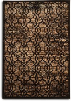 an area rug with brown and black designs on the side, including links in circles