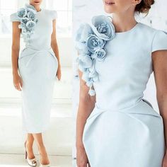 Flowers Tea, Cheap Cocktail Dresses, Bespoke Wedding Dress, Satin Evening Dresses, White Prom Dress, Blue Evening Dresses, Cocktail Gowns, Dress Sleeve Styles, Evening Gowns Elegant