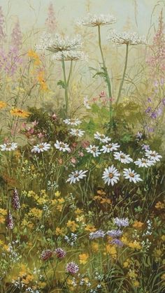 an oil painting of wildflowers and grasses