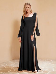 Square neck pleated chiffon and floor dress Flowy A-line Evening Dress, Chic Chiffon Dress For Banquet, Chiffon A-line Dress With Pleated Bodice, Elegant Chiffon A-line Pleated Dress, Chiffon A-line Evening Dress, Elegant A-line Chiffon Dress For Evening, Banquet Chiffon Dress, Pleated Chiffon A-line Maxi Dress, Flowy Square Neck Formal Dress