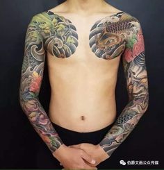 a man with tattoos on his chest and arms