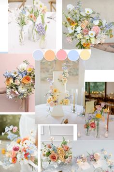 a collage of photos with flowers and candles