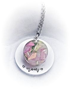 "Personalized Flower Necklace - Memorial Necklace - Wedding Bouquet - Funeral Flower Keepsake Preserved Flower Jewelry Flower Petal Necklace This necklace can be made with any flowers that that you want to preserve. The 1.375\" silver disc can be made as pictured or personalized. The back cannot be personalized. I have domed the disc so the flower pendant sits \"inside\" of the dome. The petals can be flowers from a loved one's funeral, your wedding bouquet, or any other memorable event. You wil Locket Ring, Memorial Ring, Glass Locket, Memorial Flowers, Memorial Necklace, Memorial Jewelry, Metal Pendant, How To Preserve Flowers, Flower Pendant