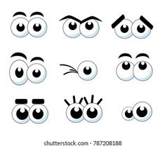 cartoon eyes with different shapes and sizes, set on white background for use in children's design