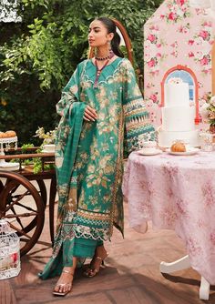 Brand: ELAF PREMIUMProduct Code: EEP-04B - Chic TealCollection: Elaf Premium Printed Lawn Unstitched CollectionFabric: Lawn DESIGN DETAILS: Digital Printed Lawn Front 1.17 Meter Digital Printed Lawn Back 1.17 Meter Digital Printed Lawn Sleeves 0.65 Meter Digital Printed Voile Dupatta 2.5 Meter Solid Dyed Cambric Trouser 2.5 Meter DISCLAIMER:* Lining, Laces, and Tassels are not included in unstitched variants.* Embellishment items in stitched outfits are subject to market availability.* Product color may vary due to photographic lighting or your device settings. CARE INSTRUCTIONS: Extra Fabric Has Been Used For Shoot Original Color May Vary Slightly From The Picture Dry Clean Recommended Iron The Clothes At Moderate Temperature Do Not Use Bleach, Or Stain Removing Chemicals Damp Fabric Shou Green Dupatta, Lawn Design, Luxury Wear, Basic Wear, Lawn Shirts, Lawn Suits, Eid Collection, Pakistani Suits, Fabric Stores Online