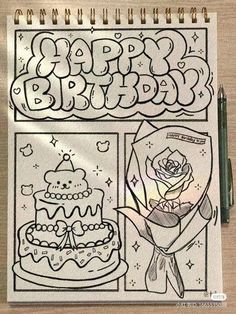 a coloring book with happy birthday pictures on it