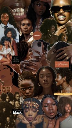 black women collaged together with different pictures and words on the image, including one woman's face