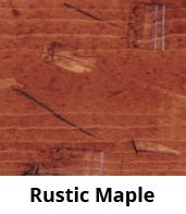 the words rustic maple are written in black and white letters on red wood planks