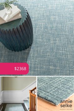 an image of a blue rug with the price tag $ 2238 and another photo of a chair