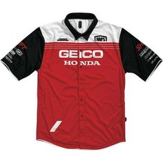 a red and black shirt with the words geico ho nada on it's chest