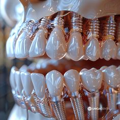 We don’t believe it, but this is how AI thinks! A closeup of dental teeth implants on display, highlighting the intricate design and materials used in their construction. The focus is placed on one side where multiple tables feature various dental protrusions. Each table showcases different styles of toothbar tips with clear glass surfaces showcasing detailed reflections. In the background, there is an open space for other models or logos to be added, emphasizing that it can showcase any kind of medical product in the style of any artist. Denture Repair Kits, Denture Adhesives, Dental Wall Art, Multiple Tables, Dental Office Architecture, Dentist Clinic, Dental Videos, Dental Jokes, Teeth Art