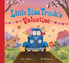 a children's book cover with an image of a blue truck driving down a dirt road