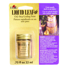 the packaging for liquid leaf is shown in yellow and white, with gold foil on it