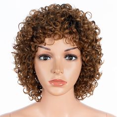 PRICES MAY VARY. 【High-Quality Human Hair Wigs】100% Unprocessed Brazilian virgin human hair wigs, smooth and healthy, silky and soft touch, tangle free, last long time 【Colored Curly Wig with Bangs】8" short curly wigs, timeless classic style, cute pretty curls, multi-colors for choice, you'll get a lot of compliments wearing this wig 【Low Maintainance & Natural Looking】Just combing it with fingers and a large tooth comb, easy to maintain & very stylish, perfect for women who are pressed for time Colored Curly Wig, Brown Curly Wigs, Curly Wigs With Bangs, Hair Short Curly, Perfect Curly Hair, Curly Wigs For Black Women, Short Permed Hair, Short Lace Front Wigs, Permed Hair