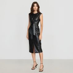 Leather Midi Dress For Date Night, Leather Midi Dress For Night Out, Chic Leather Workwear Dress, Fall Leather Midi Dress For Night Out, Leather Midi Dress For Work, Leather Midi Dress For Night Out In Fall, Leather Midi Dress For Fall Night Out, Chic Leather Midi Dress For Date Night, Elegant Leather Midi Dress For Date Night