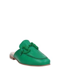 leather, contrasting applications, solid color, leather backing, round toeline, flat, rubber sole, contains non-textile parts of animal origin, laminated effect, mules model , Color: Emerald green , Size: 6 Mule Clogs, Mule, Emerald Green, Clogs, Emerald, Loafers, Solid Color, Green, Leather