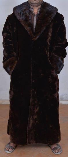 Men's Bronw New real Mouton Lamb Fur ( Real Sheared Beaver Fur ) long Maxi 54 inches or as order full length Coat with Real Mink Fur collar and cuffs. All Sizes. Full Length Coat, Mens Fur, Maxi Coat, Long Maxi, Mink Fur, Fur Collars, Collar And Cuff, Mens Jackets, Mens Outfits