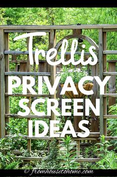 the words trellis privacy screen ideas are in front of an image of plants and trees