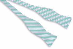 About This Item: Spring into style with the perfect accessory! This handwoven Spinnaker Stripe bow tie will add a splash of refreshing colors to your outfit. This aqua striped pastel silk pairs perfectly with those special spring-time occasions - whether it's sporting a seersucker suit or navy blazer, you'll be turning heads in no time at all. 100% silk Italian woven silk fabric Designed to fit most adult neck sizes from 13 3/4 to 18 inches. 4 inches length of bow 2.5 inches height of bow Handma Summer Formal Ribbon Bow Tie, Summer Formal Bow Tie With Ribbon, Formal Summer Bow Tie With Ribbon, Elegant Summer Ribbon Bow Tie, Elegant Summer Bow Tie With Ribbon, Classic White Bow Tie For Spring, Elegant White Bow Tie For Spring, Classic Green Bow Tie For Summer, Green Bow Tie For Summer