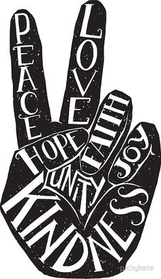 the peace hand sign with words written on it in black and white stock photo royalty