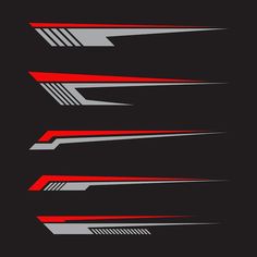 four red and gray lines on black background