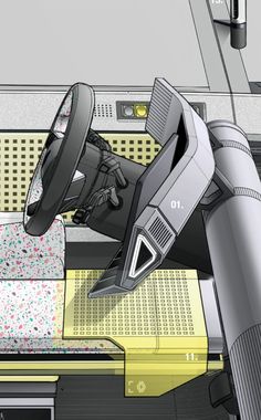 a drawing of a machine that is working on some papers and paper cutters in front of it