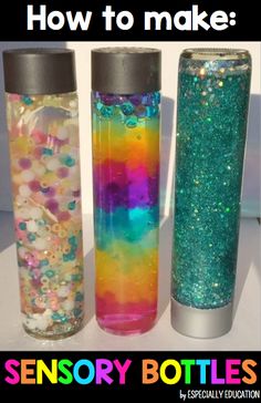 three different colored bottles sitting next to each other on a white surface with the words how to make