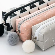 Pastel color and simple design for minimalists. Show your style with this perfect blend of pastel hues and simple design - perfect for the minimalist in all of us! Features Soft and fluffy ball zipper handle🤗 ✏️🖌🔖📏🖇 Capacity: 20-25 pens max. Plush pompom handle. Specifications Material: Canvas Size: L180 x W46 x H55 mm Weight: 30g Package Includes 1 x Pom Pom Small Pencil Case Want to buy a larger size pencil case? 👉 Canvas Zippered Large Foldable Pencil Case (2 Sizes) 👉 Large Stationery School Bag Storage, Small Pencil Case, Canvas Pencil Case, School Pencil Case, Cute Pencil Case, Kawaii School Supplies, Cool School Supplies, Stationery Essentials, School Pencils