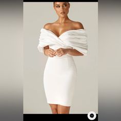 Never Worn. Ordered For My Wedding Weekend But Decided To Wear Something Else. Missed The Return Window. Originally Paid $335 + Tax + Shipping. My Loss Is Your Gain :) Comes With Original Box And Packaging. Can Share Pics Of Actual Dress Upon Request. Elegant Draped Evening Dress With Ruffles, Chic White Midi Dress For Wedding, Elegant White Midi Dress For Evening, Elegant Ruffled Evening Dress For Dinner, Elegant White Evening Midi Dress, Elegant White Dress For Wedding Guest, Elegant Mini Dress With Sweetheart Neckline For Dinner, Fitted Draped Mini Dress For Wedding, Elegant White Mini Dress For Evening