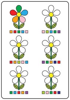 a flower with four different colors on the same side, and three smaller flowers in each row