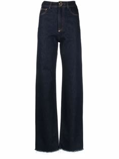 indigo blue cotton straight leg high-waisted mini logo tag gold-tone stud detailing frayed hem concealed fly and button fastening belt loops classic five pockets 70s Jeans, Indigo Jeans, Cute Jeans, Fantasy Gowns, Denim Pant, New Wardrobe, Straight Leg Jeans, Blue Jeans, Denim Jeans