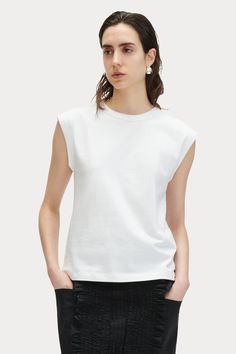 Ori Tee-TOPS-Rachel Comey Classic Sleeveless Tops For Everyday, Classic Spring Tank Tops, Modern Sleeveless White Tops, Casual Relaxed Fit Tank Top For Daywear, Classic Sleeveless Tops For Spring, Relaxed Fit Crew Neck Tank Top For Day Out, Chic Cotton Muscle Tank Tee, Relaxed Sleeveless Tank Top For Spring, Modern Spring Tank Top