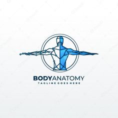 the logo for body anatomy is shown in blue and white colors, with an image of a