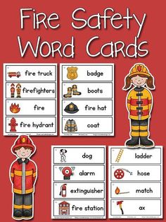 Fire Safety Word Cards: free printable from PreKinders Firefighters Preschool, Fire Safety Free, Safety Pictures