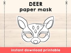 a deer mask with the words deer paper mask on it's front and side