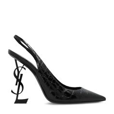 Saint Laurent Opyum Cassandre Croc Embossed Slingback Heels Sz 40 Black. Made Of Patent Leather With A Pointed-Toe Silhouette, And A Ysl Logo-Shaped Heel. Comes New In Box With Dustbags, Authenticity Cards And All Packaging. Reg Price $1390 My Price $895 Designer Slingback High Heel Pumps For Evening, Designer Slingback Pumps With Padded Heel, Designer Slingback Heels With Sculpted Heel, Luxury Black Slingback Pumps With Reinforced Heel, Designer Slingback Pumps With Sculpted Heel, Designer Slingback Heels With Padded Heel, Designer Black Slingback Pumps With Sculpted Heel, Designer Slingback Heels With 4-inch Heel, Ysl Logo