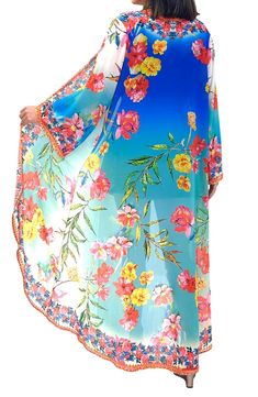 This light and airy duster is ready for tan lines and vacation vibes with its flowy longline silhouette and ombré flower print. 52" length (size OS)
 Open front Short sleeves 100% polyester
 Hand wash cold, lay flat to dry
 Imported Model stats: 5'10", 32" bust, 25" waist, 36" hip. Model is wearing size OS. Vacation Vibes, Blue Ombre, Tan Lines, Long A Line, Flower Print, Front Open, Flower Prints, Lay Flat, Hand Wash