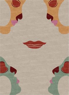 a rug with an image of a woman's face and lips on the side