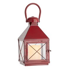 a red lantern with a white light inside