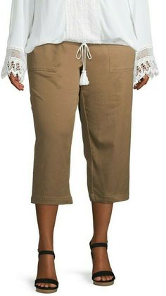 Terra & Sky women's plus utility pocket wide leg capri pants. New. 71% cotton, 25% lyocell, 4% spandex. Machine washable. Inseam is 22 inches. Waist Measurements: 16W - 40 inches 18W - 42 inches 20W - 44 inches 22W - 46 inches 24W - 48 inches 26W - 50 inches Thank You for Shopping With Me! Payment Information I accept Paypal and credit cards through the check out at this time. Payment is due within 48 hours of auction ending.   Shipping Information Most items ship same or next day depending on t Knee-length Cotton Cargo Pants For Spring, Spring Knee-length Cotton Cargo Pants, Spring Knee-length Bottoms With Cargo Pockets, Knee-length Cargo Pants With Pockets For Spring, Knee-length Cotton Cargo Pants, Fall Knee-length Pants With Pockets, Spring Capri-length Cargo Pants With Pockets, Spring Capri Length Cargo Pants With Pockets, Cotton Capris With Pockets