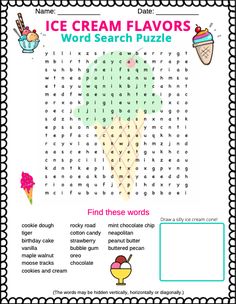 the ice cream flavors word search puzzle