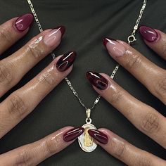 fall nail colors are everything to me 🥀🥀 - service : #gelx #gelextensions #nails #nailsofinstagram #trendynails #pinterestnails #nailsnailsnails #nailart #fallnails Dark Burgundy Almond Nails, Almond Nails Designs Gold Flakes, Business Women Nails, Nail Ideas Airbrush, Fusha Color Nails, Simple But Pretty Nails, Simple Professional Nails, Red On Red Nails, Sade Nails Aesthetic