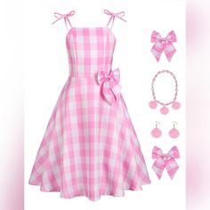 F3.3469.0524 New Without Tags Size: Medium Msrp: $36.99 Packing List: Pink Plaid Dress * 1pcs, Bow Hairpin * 1pcs, Bow Waist Oranment * 1pcs, Seashell Earrings * 1 Pair, Seashell Necklace * 1pcs. Pink Plaid Costume Dress, Made Of High Quality Polyester For Comfort, Length Is About Knee Length, Adjustable By Straps . Casual Summer Dresses For Costume Party, Retro Summer Dresses For Dress-up Occasions, Vintage Dresses For Spring Cosplay, Summer Sleeveless Dresses For Cosplay, Vintage Summer Dresses For Cosplay, Cute Spring Cosplay Dresses, Cute Spring Dresses For Costume Party, Cute Dresses For Spring Costume Party, Pink Dress For Summer Costume Party