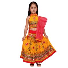 This Rajasthani traditional Famous bandhej work, sequin work and Aari work design cotton lehenga choli will surely add charm to your Kids beauty.  The alluring lehenga choli is embellished with Jaipuri bandhej work motif all over.  SALES PACKAGE     - 1 Lehenga, 1 Choli, 1 Dupatta IDEAL FOR          -   Girl & baby Girl FABRIC                 -      100% Cotton Delivery time ranges between 11 - 18 working days. we provide a Express Shipping Also 5-7 days with Extra charge, You may choose in shipping Option. * You May Conversation With Me if You have any doubt. Thank you so much to visit my shop. Rajesh Bansal owner of Rajasthani Dresses Yellow Chaniya Choli, Rajasthani Lehenga Choli, Rajasthani Lehenga, Rajasthani Dress, Cultural Dance, Cotton Lehenga, Indian Lehenga Choli, Yellow Lehenga, Indian Lehenga